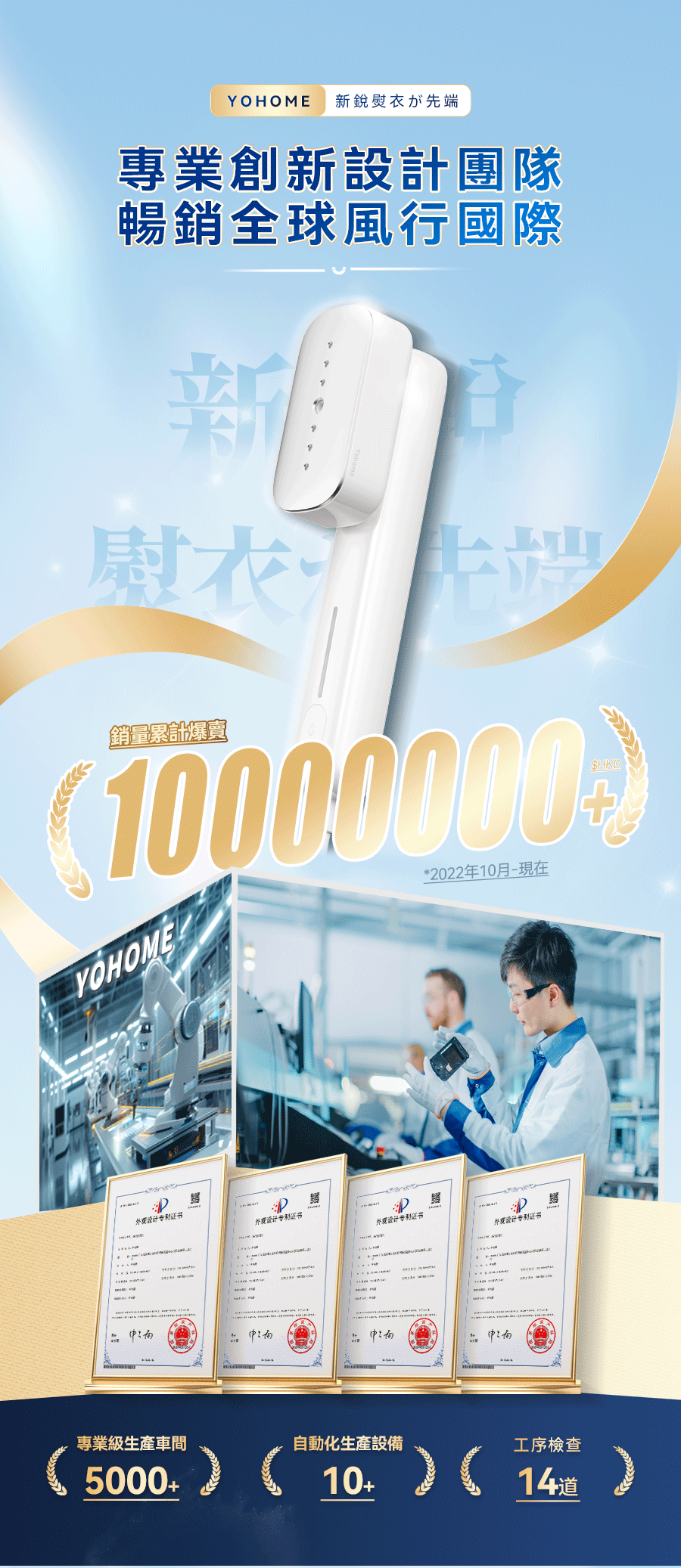 日本Yohome Multi-V輕感旋轉多衣適溫即熱大面積除皺蟎菌雙淨掛燙機