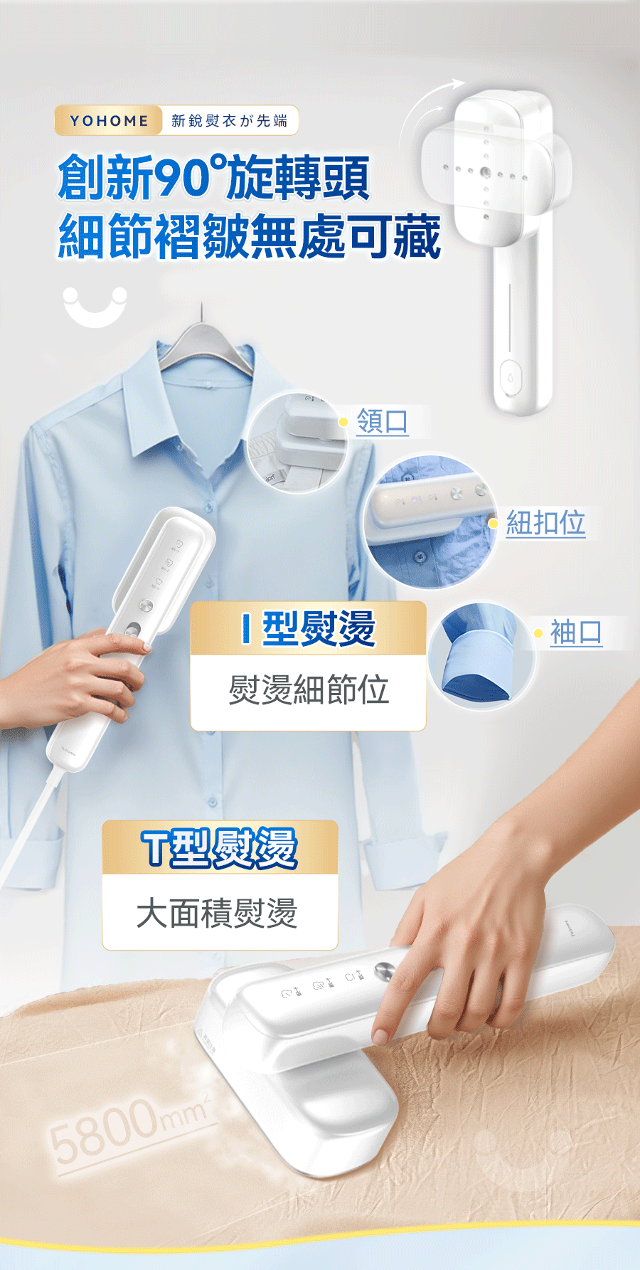 日本Yohome Multi-V輕感旋轉多衣適溫即熱大面積除皺蟎菌雙淨掛燙機