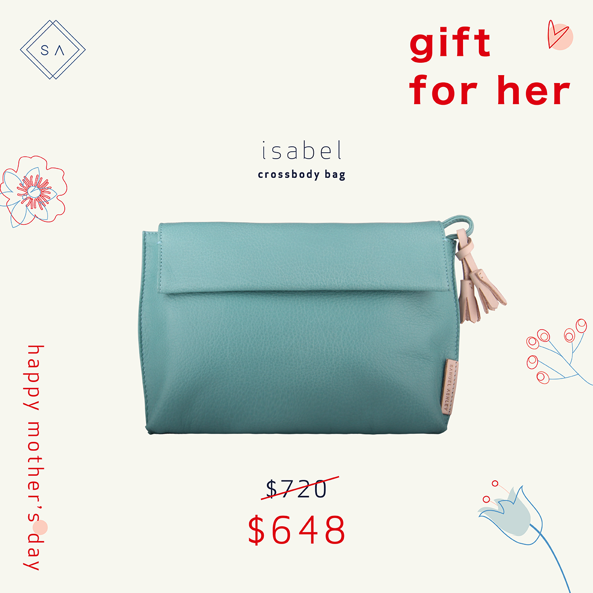 Samuel Ashley 軟身真牛仔皮斜孭袋 Isabel handbag A5011