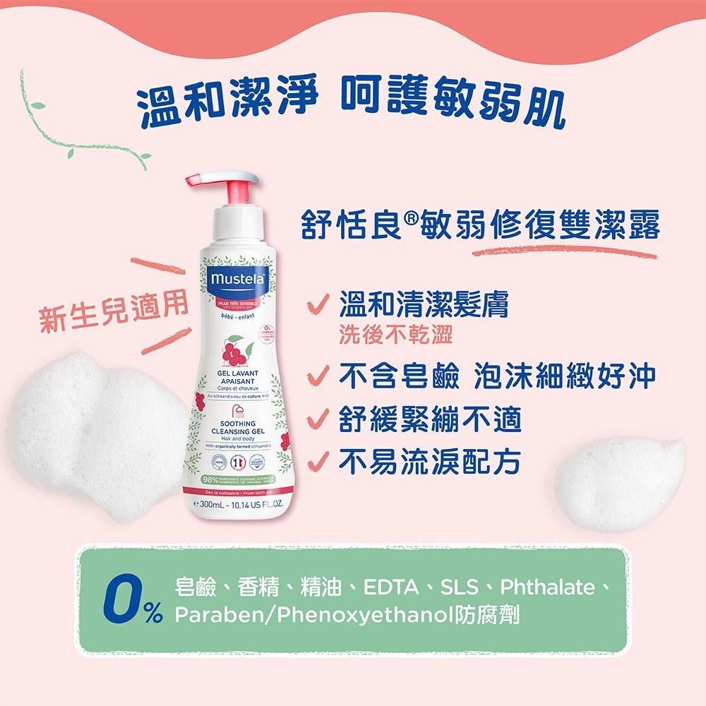 Mustela敏弱修復洗髮沐浴舒緩清潔乳300ml (3504105035709)平行進口