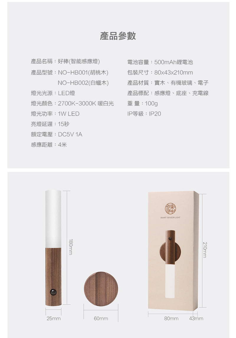 【胡桃木色】創意智能人體感應小夜燈led家用氛圍燈家用樓道感應燈