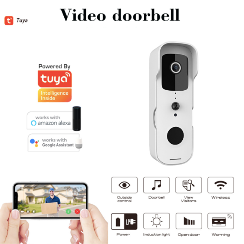 智能無線可視門鈴對講手機監控wifi門鈴Tuya - T30白色( 支持google Assistant ,Amazon Alexa)