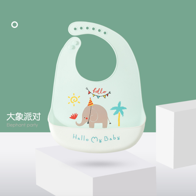 Baby Silicone Rice Bib Waterproof Saliva Pocket Food Pocket Hand Wash - Elephant Party
