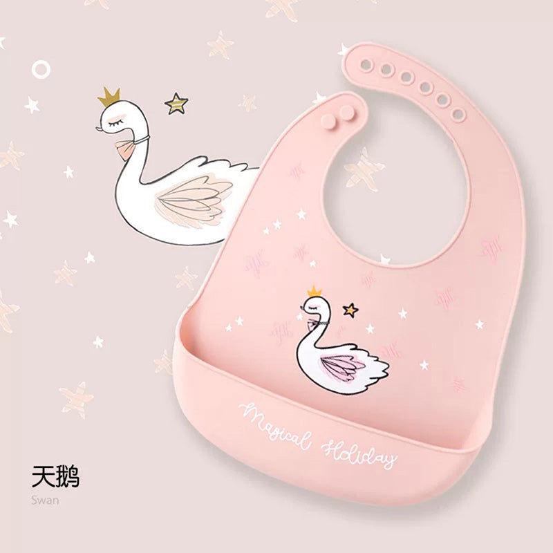 嬰兒矽膠飯圍兜防水口水兜食飯兜免手洗 - 天鵝公主