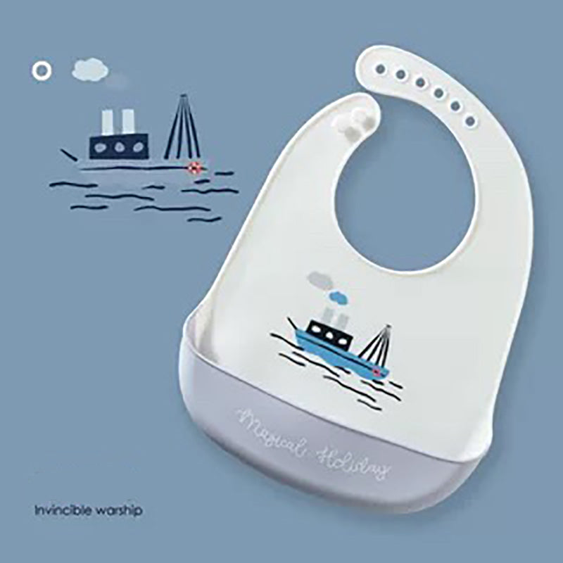 嬰兒矽膠飯圍兜防水口水兜食飯兜免手洗 - 無敵戰艦