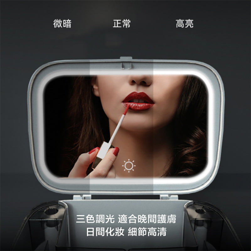 LED帶鏡子首飾一體置物架化妝盒化妝收納盒防塵護膚品梳妝台桌面