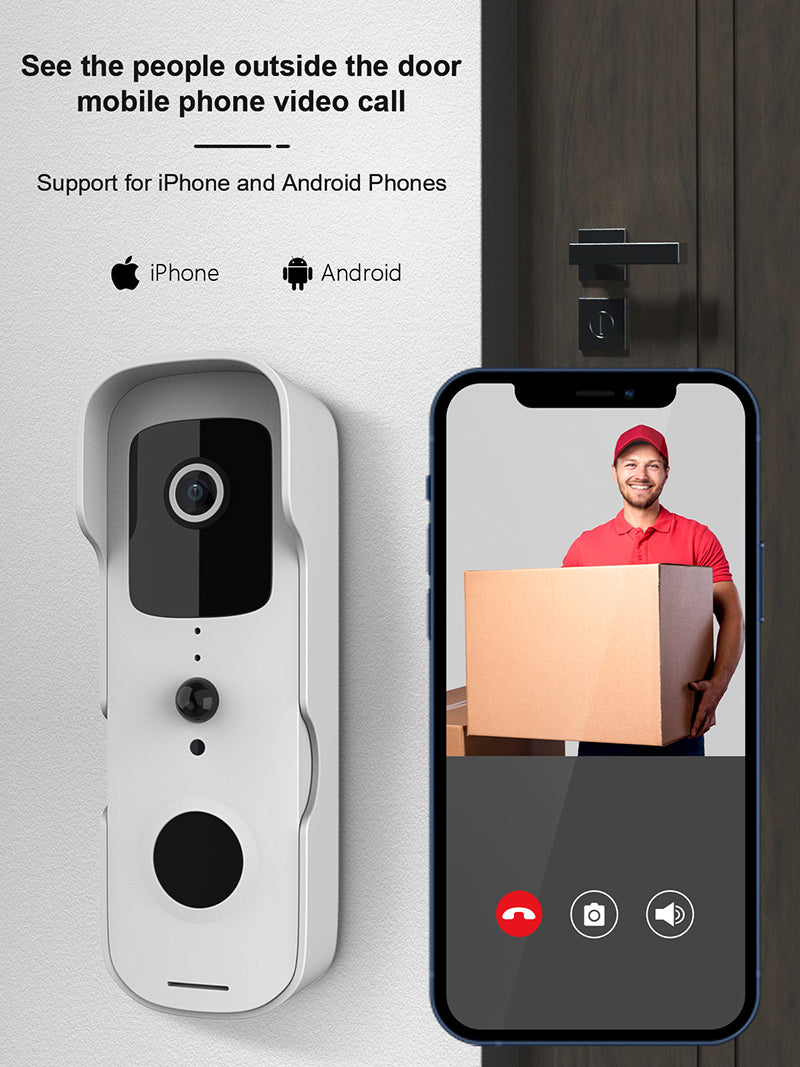 智能無線可視門鈴對講手機監控wifi門鈴Tuya - T30白色( 支持google Assistant ,Amazon Alexa)