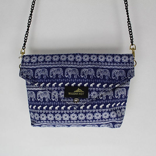 泰國手工 Muuzar Indy 無紡布藍色大象圖案小手袋 斜孭袋（限量款）
