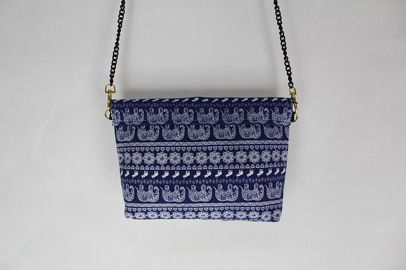 泰國手工 Muuzar Indy 無紡布藍色大象圖案小手袋 斜孭袋（限量款）