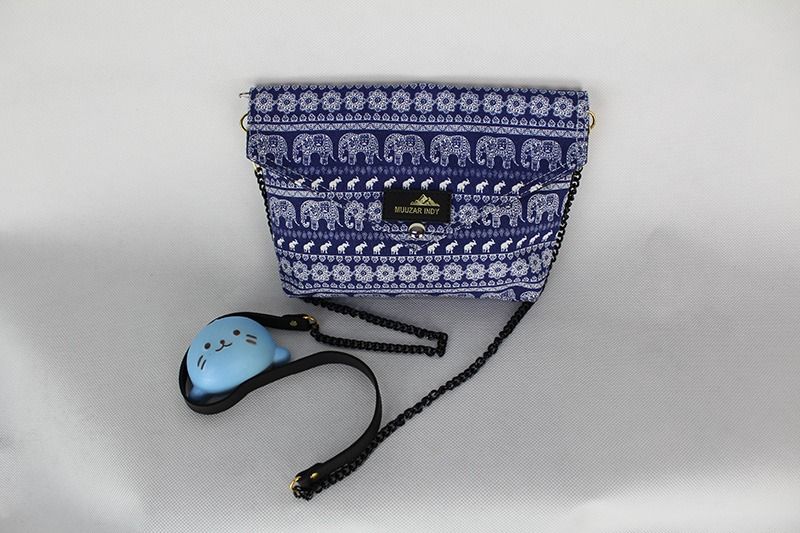泰國手工 Muuzar Indy 無紡布藍色大象圖案小手袋 斜孭袋（限量款）
