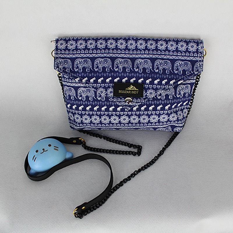 泰國手工 Muuzar Indy 無紡布藍色大象圖案小手袋 斜孭袋（限量款）