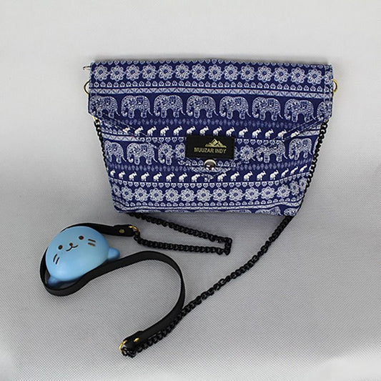 泰國手工 Muuzar Indy 無紡布藍色大象圖案小手袋 斜孭袋(限量款)
