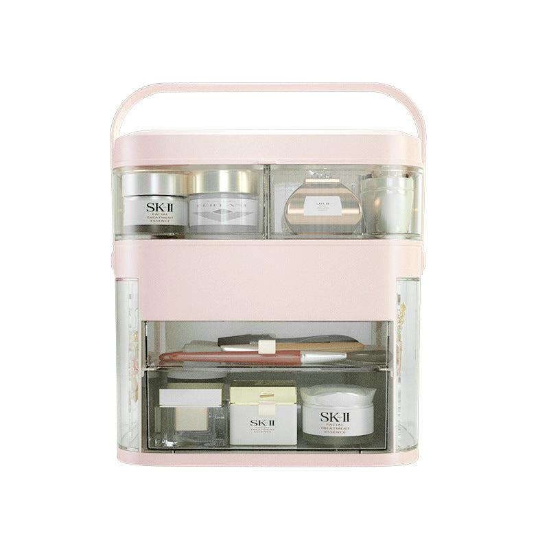 LED帶鏡子首飾一體置物架化妝盒化妝收納盒防塵護膚品梳妝台桌面