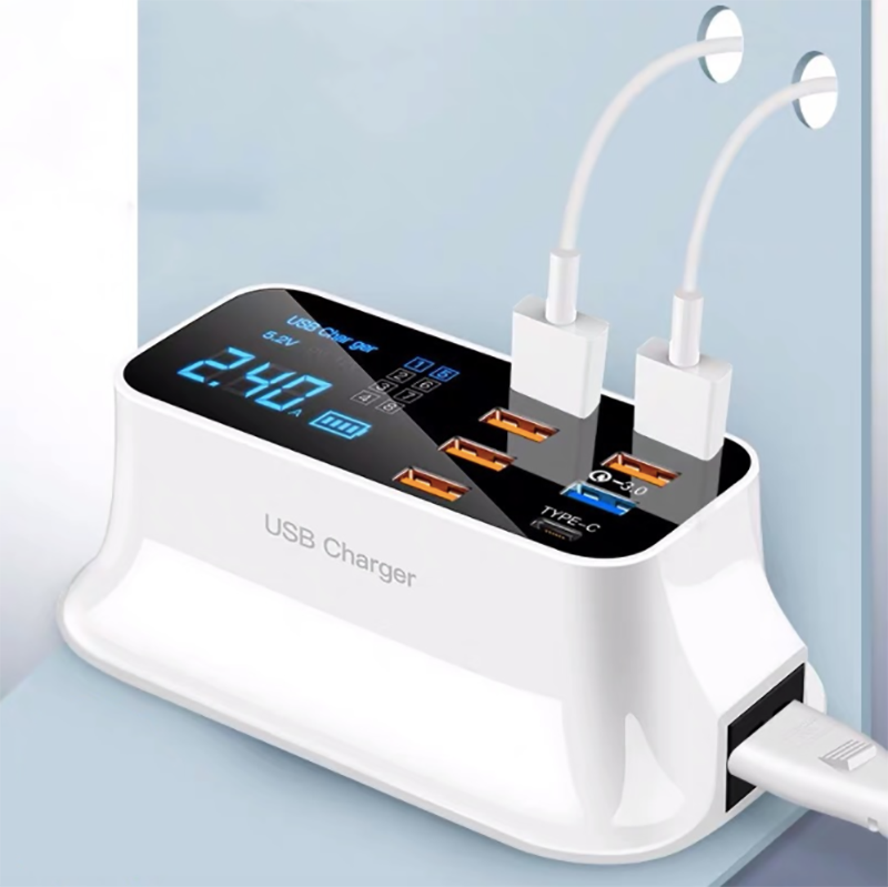 [8 USB charging positions] LCD liquid crystal display 3.0 power supply with fast charger 5V8A suitable for Apple Huawei