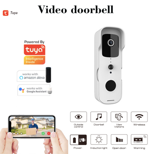 智能無線可視門鈴對講手機監控wifi門鈴Tuya - T30白色( 支持google Assistant ,Amazon Alexa)