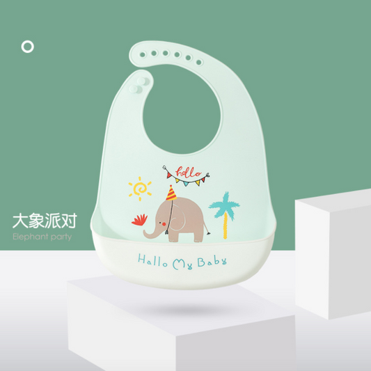 嬰兒矽膠飯圍兜防水口水兜食飯兜免手洗 - 大象派對