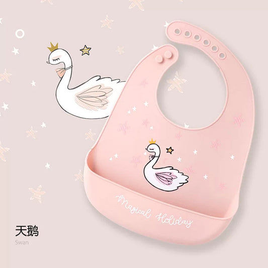 嬰兒矽膠飯圍兜防水口水兜食飯兜免手洗 - 天鵝公主