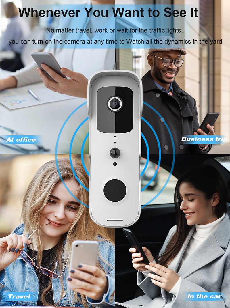 智能無線可視門鈴對講手機監控wifi門鈴Tuya - T30白色( 支持google Assistant ,Amazon Alexa)