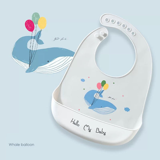 嬰兒矽膠飯圍兜防水口水兜食飯兜免手洗 - 鯨魚氣球