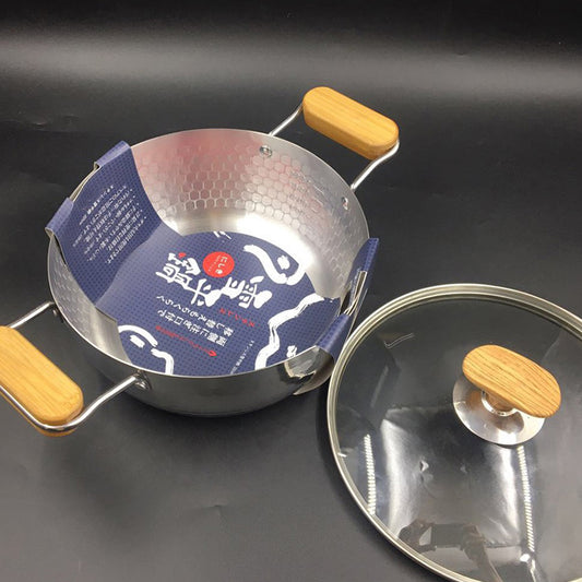 20cm【帶蓋】日式木柄錘紋雪平鍋雙柄湯鍋泡麵鍋料理奶鍋輔食鍋