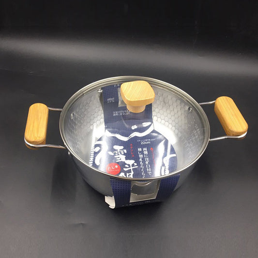 20cm【帶蓋】日式木柄錘紋雪平鍋雙柄湯鍋泡麵鍋料理奶鍋輔食鍋